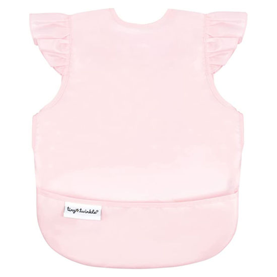 Picture of Tiny Twinkle Mess Proof Baby Bib - Waterproof Baby Apron - Machine Washable - PVC, BPA, & Phthalate Free - Great Travel Bib for Baby Eating - Baby Food Bibs (Rose, Small 6-24 Months)