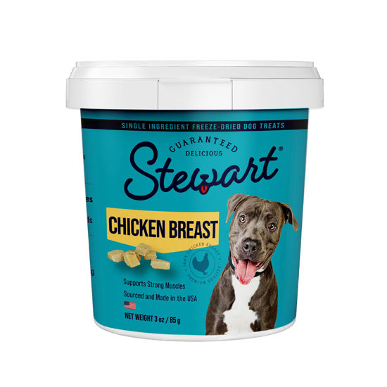 Picture of Stewart Freeze Dried Dog Treats, Chicken Breast, Grain Free & Gluten Free, 3 Ounce Resealable Tub, Single Ingredient, Dog Training Treats