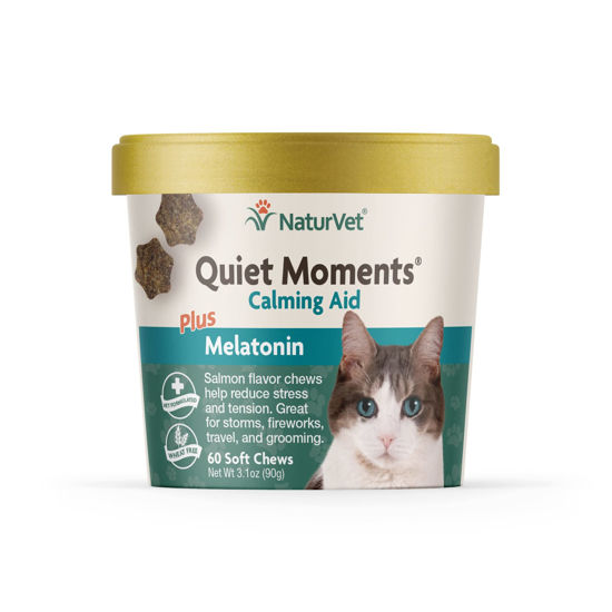 Picture of NaturVet -Quiet Moments Calming Aid for Cats Plus Melatonin - 60 Soft Chews - Helps Reduce Stress & Promote Relaxation - Great for Storms, Fireworks, Travel & Grooming