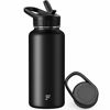 Picture of Letsfit Insulated Water Bottle with Wide Mouth Straw Lid & Handle Lid, Vacuum Stainless Steel Flask Multiple Sizes and Colors, Black, 40oz