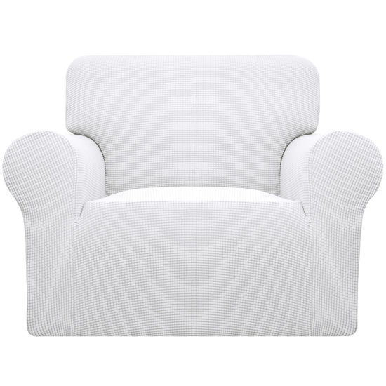 Picture of Easy-Going Stretch Chair Sofa Slipcover 1-Piece Couch Sofa Cover Furniture Protector Soft with Elastic Bottom for Kids, Pet. Spandex Jacquard Fabric Small Checks (Chair, Snow White)