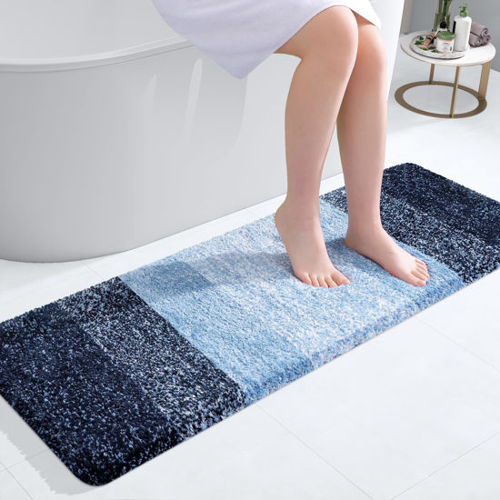 Picture of OLANLY Luxury Bathroom Rug Mat, Extra Soft and Absorbent Microfiber Bath Rugs, Non-Slip Plush Shaggy Bath Carpet Runner, Machine Wash Dry, Bath Mats for Bathroom Floor, Tub and Shower, 47x17, Navy