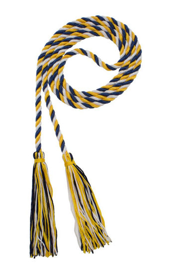 Picture of Graduation Honor Cord - Navy/Gold/White - Every School Color Available - Made in USA - by Tassel Depot