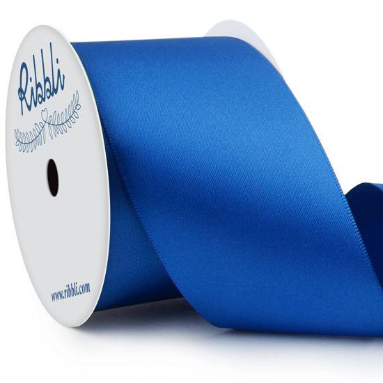 Picture of Ribbli Royal Blue Double Faced Satin Ribbon, 2” x Continuous 10 Yards,Use for Bows Bouquet,Gift Wrapping,Floral Arrangement,Wedding Decoration