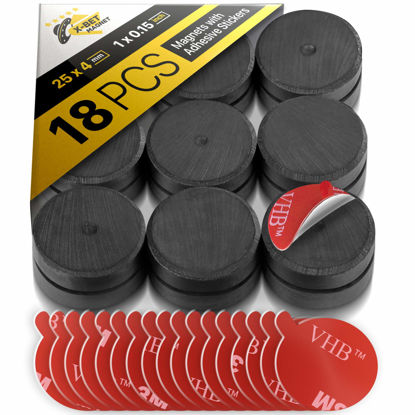 Picture of Adhesive Magnets - Ferrite Magnetic - 18 Pieces - Round Disc Magnets - Strong Sticky Adhesive Backing - Ceramic Magnets Ideal for DIY, Craft, Kitchen - 1"x0.15"