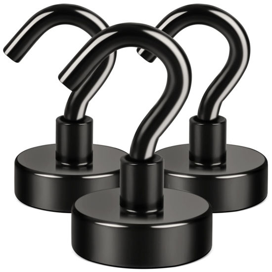 Picture of E BAVITE Black Magnetic Hooks 25LB for Cruise, Grill, Towel, Indoor Hanging, Kitchen, Workplace, Mikede Office and Garage - 3 Pack