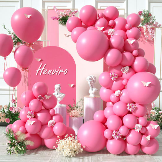 Picture of Henviro Pink Balloons Garland Kit- 154 Pcs 5/10/12/18 Inch Pink Balloons Helium Quality Latex Balloons As Birthday Party Balloons/Graduation Balloons/Valentines Day Balloons/Baby Shower/Wedding