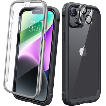 Picture of Diaclara Designed for iPhone 14 Case, Full Body Rugged Case with Built-in Touch Sensitive Anti-Scratch Screen Protector, with Camera Lens Protector for iPhone 14 6.1" (Black and Clear)