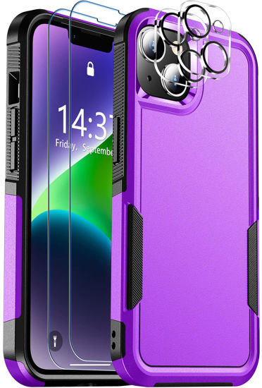 Picture of SPIDERCASE for iPhone 14 Case, [10 FT Military Grade Drop Protection][Non-Slip] [2+Tempered Glass Screen Protector][2+Tempered Camera Lens Protector] Heavy Duty Full-Body Shockproof Case, Deep Purple