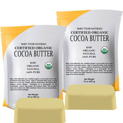 Picture of Mary Tylor Naturals Organic Cocoa Butter 2 lb - USDA Certified Raw Unrefined, Non-Deodorized, Rich In Antioxidants - for DIY Recipes, Lip Balms, Lotions, Creams, Stretch Marks