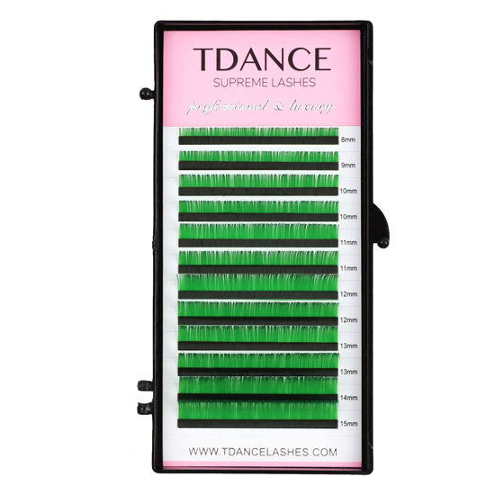 Picture of TDANCE Colorful lashes extension D Curl 0.07mm Thickness Semi Permanent Individual Eyelash Extensions Silk Volume Lashes Professional Salon Use Mixed 8-15mm Length In One Tray (Green,D-0.07,8-15mm)