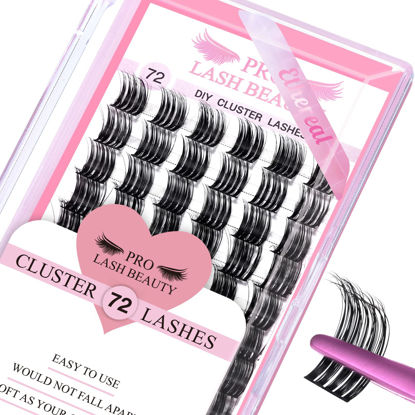 Picture of Cluster Lashes 72 Pcs Lash Clusters DIY Eyelash Extension Individual Cluster Eyelashes Ethereal Style Self-Application Fluffy Super Thin Band Reusable Soft & Comfortable(Ethereal-D-10mm)