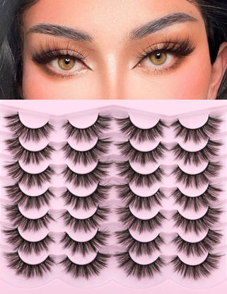 Picture of Eyelashes Natural Look Faux Mink Lashes Fluffy False Eyelashes Wispy Cat Eye Lashes Pack Strip Lashes by Kiromiro