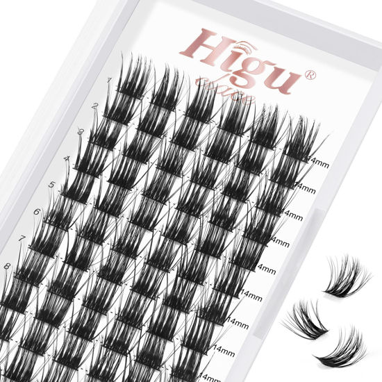 Picture of Lash Clusters DIY Eyelash Extensions 72 Pcs Cluster Eyelash Extensions 14mm Cluster Lashes C Curl Lash Clusters Thin Stem Eyelash Clusters Reusable Makeup for Self-application (Fluffy R-06 C 14mm)