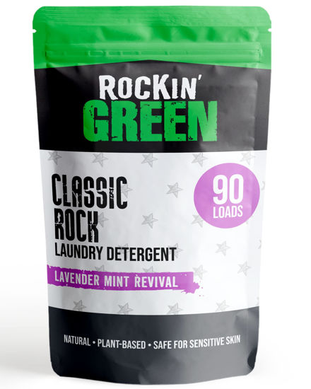 Picture of Rockin' Green Classic Rock Laundry Detergent (90 Loads), Plant based, All Natural Laundry Detergent Powder, Vegan and Biodegradable Odor Fighter, Safe for Sensitive Skin, 45 oz (Lavender Mint Revival).