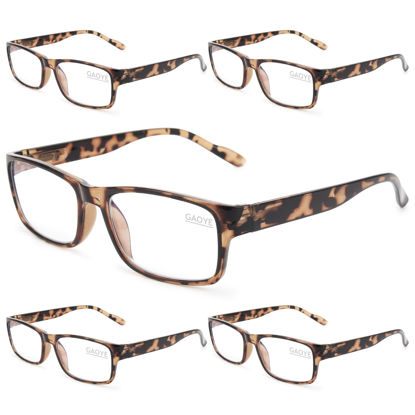 Picture of Gaoye 5-Pack Reading Glasses Blue Light Blocking,Spring Hinge Readers for Women Men Anti Glare Filter Lightweight Eyeglasses (5-pack Leopard, 0.75)