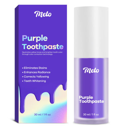 Picture of Meto Purple Toothpaste for Teeth Whitening (1 Fl Oz), Teeth Whitening Gel, Purple Toothpaste, Purple Teeth Whitening, Color Corrector Purple Toothpaste, Whitening Toothpaste for Tooth Stain Removal