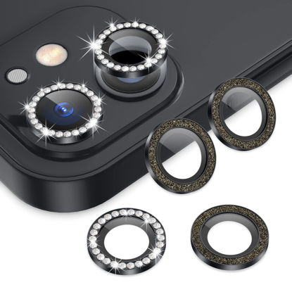 Picture of AGVEE 3+3 for iphone 12 Pro/12/12 Mini/11 Pro Max/11 Pro/11 Camera Lens Protector, Bling Diamond & Bling Glitter Metal Ring 9H Tempered HD Glass Camera Protector Cover, Black