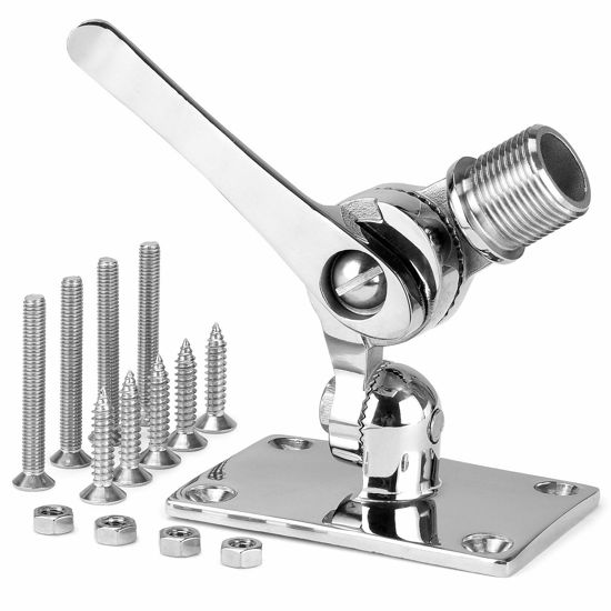 Picture of Marine VHF Antenna Mounts, Adjustable Base VHF Antenna Mount for Boat, 316 Stainless Steel, Heavy Duty, Include Installation Accessories Screws