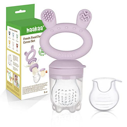 Picture of Haakaa Baby Fruit Food Feeder Pacifier | Breastmilk Popsicle Molds for Teething | Silicone Feeder and Teether for Baby Teething Relief & Infant Safely Self Feeding, BPA Free (Lavender)