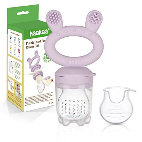 Picture of Haakaa Baby Fruit Food Feeder Pacifier | Breastmilk Popsicle Molds for Teething | Silicone Feeder and Teether for Baby Teething Relief & Infant Safely Self Feeding, BPA Free (Lavender)