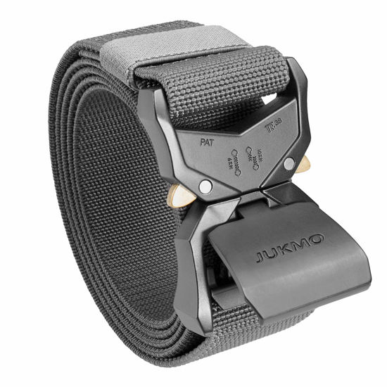 Picture of JUKMO Tactical Belt, Military Hiking Rigger 1.5" Nylon Web Work Belt with Heavy Duty Quick Release Buckle (Grey, X-Large)