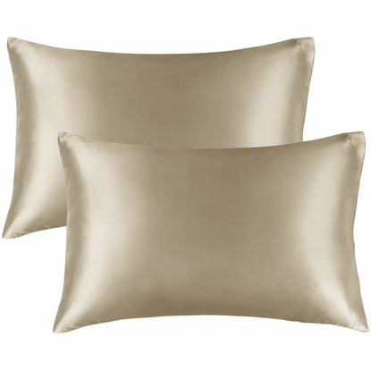 Picture of BEDELITE Satin Pillowcase for Hair and Skin, Queen Pillow Cases Set of 2 Pack Super Soft Silky Taupe Pillow Case with Envelope Closure (20x30 Inches)