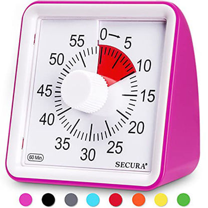 Picture of Secura 60-Minute Visual Timer, Classroom Countdown Clock, Silent Timer for Kids and Adults, Time Management Tool for Teaching (Purple)