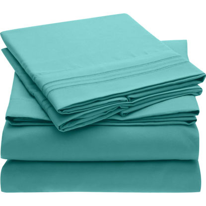 Picture of Mellanni Twin XL Sheet Set - Iconic Collection Bedding Sheets & Pillowcases - Hotel Luxury, Extra Soft, Cooling Bed Sheets - Deep Pocket up to 16" - Fits College Dorm Mattress - 3 PC (Twin XL, Teal)