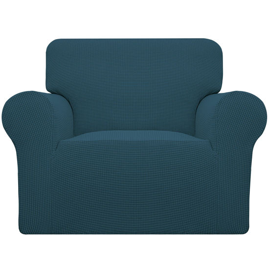 Picture of Easy-Going Stretch Chair Sofa Slipcover 1-Piece Couch Sofa Cover Furniture Protector Soft with Elastic Bottom for Kids, Pet. Spandex Jacquard Fabric Small Checks (Chair, Deep Teal)