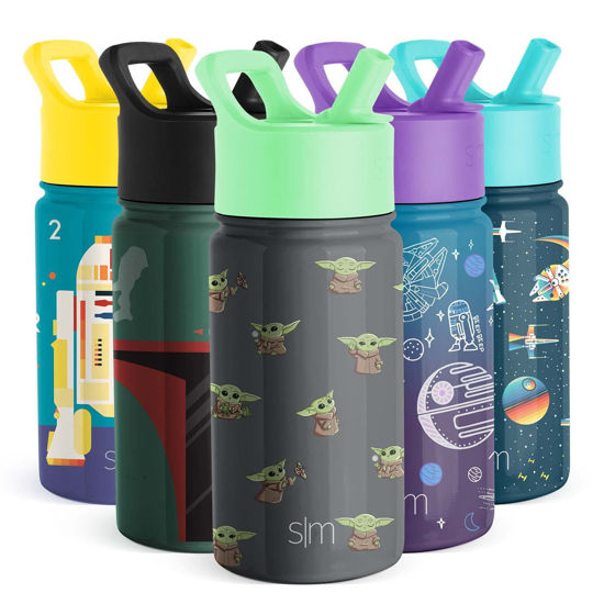 Picture of Simple Modern Star Wars Baby Yoda Grogu Kids Water Bottle with Straw Lid | Insulated Stainless Steel Reusable Tumbler Gifts for School, Toddlers, Boys | Summit Collection | 14oz, Grogu Force