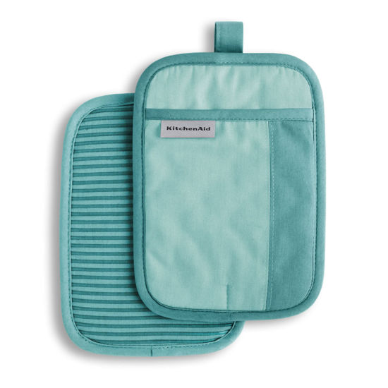 Picture of KitchenAid Beacon Two-Tone Non-Slip Pot Holder Set, Aqua Sky, 7"x10", 2 Piece