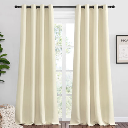 Picture of NICETOWN Beige Room Darkening Curtains 90" Long for Boho Farmhouse Home Decoration, Window Treatment Total Privacy Drape Panels for Bedroom Living Room Guest Room (55" Wide, Set of 2)
