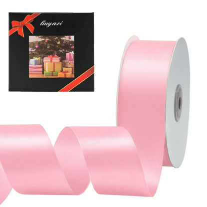 Picture of Solid Color Double Faced Pink Satin Ribbon 1" X 50 Yards, Ribbons Perfect for Crafts, Wedding Decor, Bow Making, Sewing, Gift Package Wrapping and More