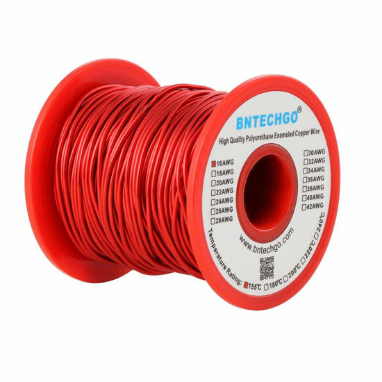 Picture of BNTECHGO 16 AWG Magnet Wire - Enameled Copper Wire - Enameled Magnet Winding Wire - 1.0 lb - 0.0492" Diameter 1 Spool Coil Red Temperature Rating 155℃ Widely Used for Transformers Inductors