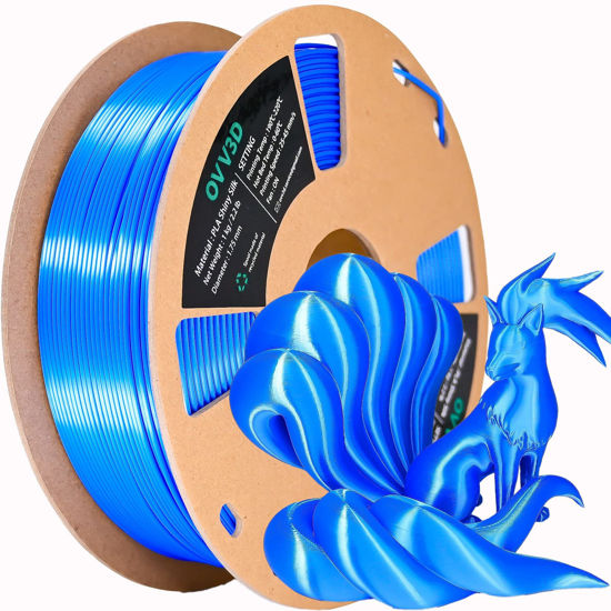 Picture of OVV3D Silk PLA Filament 1.75mm, Upgrade Blue PLA Filament 3D Printer Filament, Silk Blue 3D Printing Filament, 3D Filament 1.75 +/- 0.02mm, Silk 1.75 PLA Filament for 3D Printer and 3D Pen, 1kg