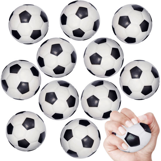 Picture of Mini Sports Balls for Kids Party Favor Toy, Soccer Ball, Basketball, Football, Baseball (12 Pack) Squeeze Foam for Stress, Anxiety Relief, Relaxation. (12 Pack (Soccer Balls))