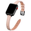 Picture of STIROLL Slim Leather Bands Compatible with Apple Watch Band 38mm 40mm 41mm 42mm 44mm 45mm 49mm,Top Grain Leather Watch Thin Wristband for iWatch Ultra SE Series 8/7/6/5/4/3/2/1(Pale pink with Black)