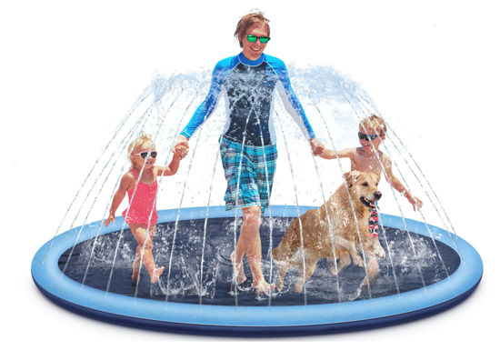 Picture of Splash Pad Non-Slip Thicken Sprinkler Pool for Kids and Dogs, Summer Outdoor Water Toys Backyard Fountain Play Mat for Baby Girls Boys Children Toddlers Pet Dog (75")