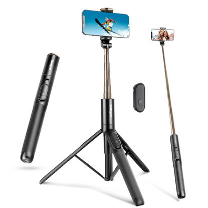 Picture of Sensyne 60" Phone Tripod & Selfie Stick, Lightweight All in One Phone Tripod Integrated with Wireless Remote Compatible with All Cell Phones for Selfie/Video Recording/Photo/Live Stream/Vlog(Gold)