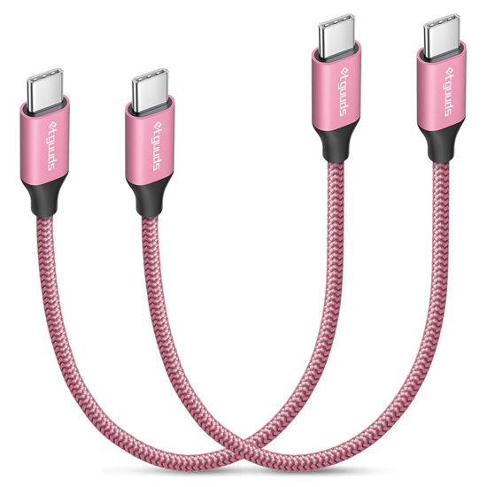 Picture of etguuds Pink Short USB C to USB C Cable [1ft, 2-Pack], 60W/3A Fast Charging Type C to Type C Charger Cable for Samsung Galaxy S23 S22 S21 S20 Ultra 5G, Z Flip/Fold 4 3, Note 20, Pixel 7 6 Pro & More