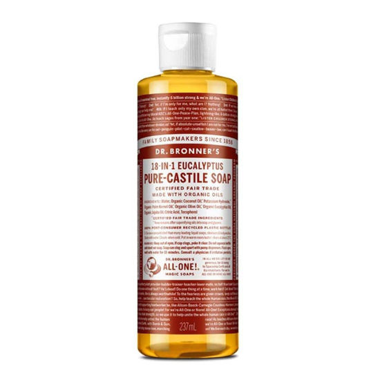 Picture of Dr. Bronner's - Pure-Castile Liquid Soap (Eucalyptus, 8 ounce) - Made with Organic Oils, 18-in-1 Uses: Face, Body, Hair, Laundry, Pets and Dishes, Concentrated, Vegan, Non-GMO