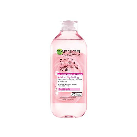 Picture of Garnier SkinActive Micellar Water with Rose Water and Glycerin, Facial Cleanser & Makeup Remover, All-in-1 Hydrating, 13.5 Fl Oz (400mL), 1 Count (Packaging May Vary)