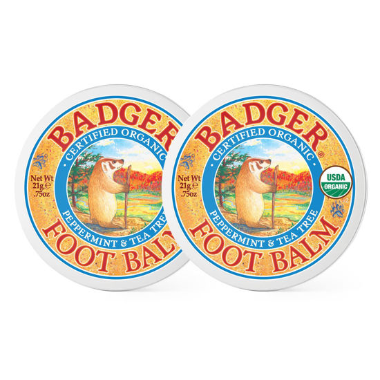 Picture of Badger Foot Balm, Organic Tea Tree & Olive Oil Foot Care for Dry Cracked Heels, Cracked Heel Repair for Dry Cracked Feet, Foot Cream Heel Balm, 0.75 oz (2 Pack)