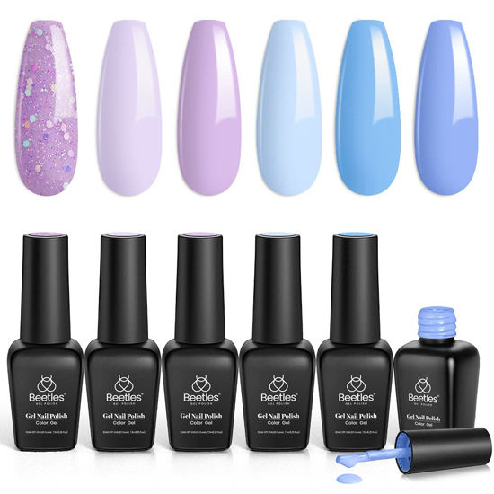 Picture of Beetles Gel Nail Polish Set- Dreamy Aesthetic 6 Colors Glitter Blue Pink Gel Polish Kit Spring Summer Soak Off LED Gel Manicure DIY Nail Home