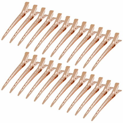 Picture of 24 Packs Duck Bill Clips, Bantoye 3.35 Inches Rustproof Metal Alligator Curl Clips with Holes for Hair Styling, Hair Coloring, Rose Gold