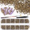 Picture of 3600pcs Round Glass Mineral Gold Rhinestones 6 Sizes Flatback Crystal Gem Jewel Decoration for Nail Art, Tweezer and Pickup Pen included