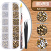 Picture of 3600pcs Round Glass Mineral Gold Rhinestones 6 Sizes Flatback Crystal Gem Jewel Decoration for Nail Art, Tweezer and Pickup Pen included