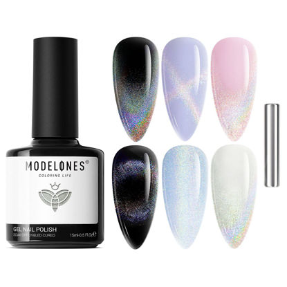 Picture of Modelones 15ML Rainbow Cat Eye Gel Nail Polish Holographic 9D Cat Eye Gel Polish Glitter Nail Gel Polish with Magnet Stick Soak Off LED Nail Art Gel Manicure DIY Salon Home Gift 1PCS