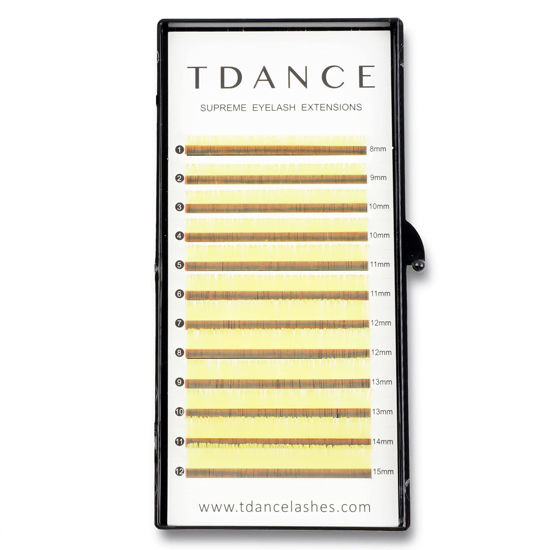 Picture of TDANCE Colorful lashes extension C Curl 0.07mm Thickness Semi Permanent Individual Eyelash Extensions Silk Volume Lashes Professional Salon Use Mixed 8-15mm Length In One Tray (Yellow,C-0.07,8-15mm)